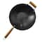 Kenmore® Hammond 14'' Black Flat Bottom Carbon Steel Wok with Wooden Handles